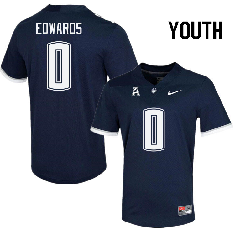 Youth #0 Camryn Edwards Connecticut Huskies College Football Jerseys Stitched Sale-Navy - Click Image to Close